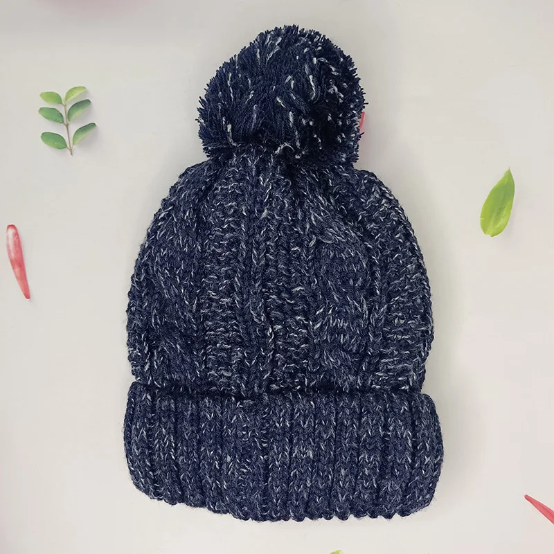 Toddler logo patch knitted Warm Infant Newborn Winter ski pom pom beanie hat for cold weather