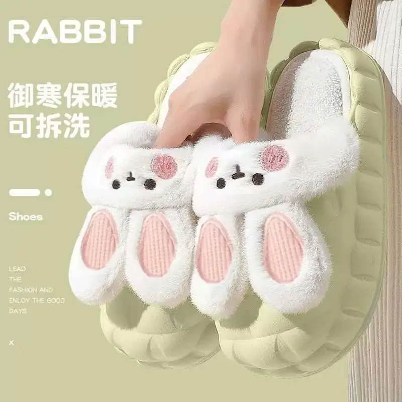 Cross Border Animal Cartoon Slippers Cute Fashion Fur Slippers Anti Slip Rabbit New Bottom Slippers For Women