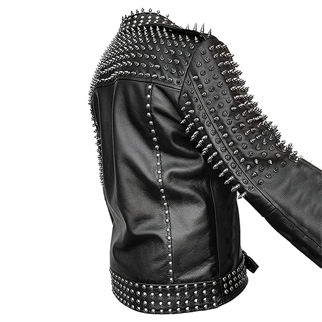 Wholesale new arrival winter season custom made spike studded rock star punk style leather jacket