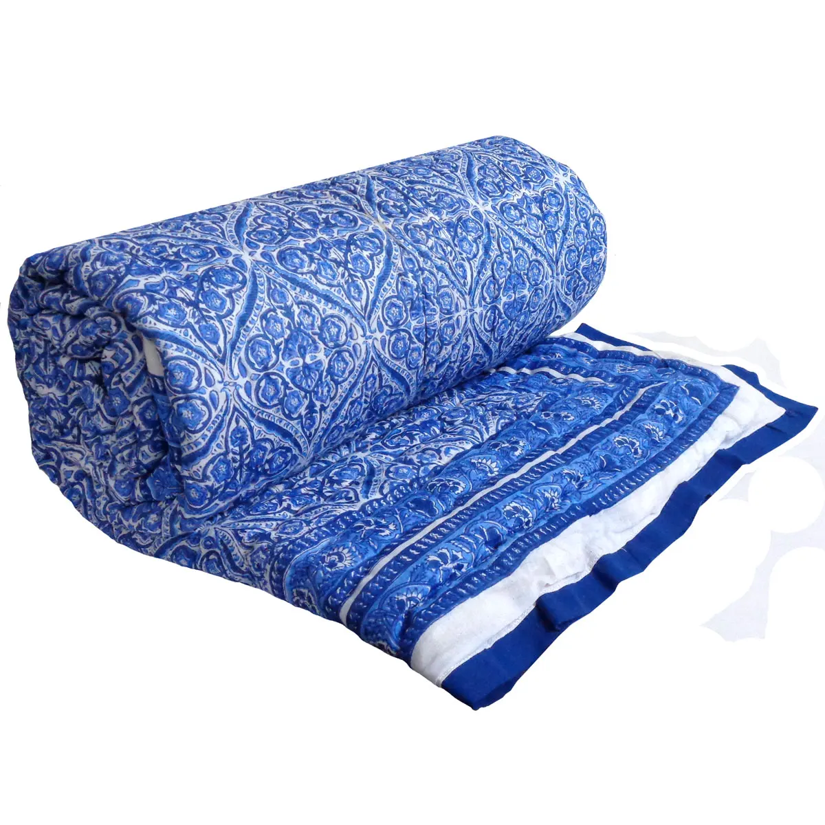 Cotton Quilted Bedspread 100% Pure Cotton Filling Traditional Woodblock Style Hand Block Printed Cotton Twin Size Quilt