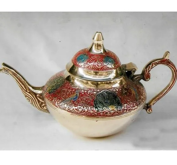 Table Decorative Brass Teapot Kettle With Beautiful Engraving Design Metal Coffee Pot Made in India
