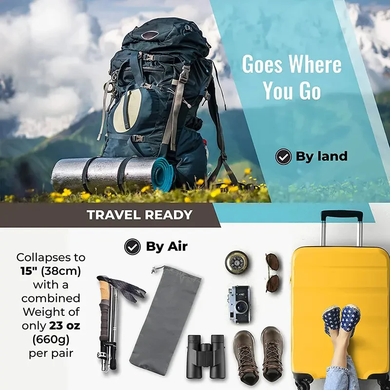Outdoor Ultralight Mountain Telescopic Walking Sticks Ultralight Carbon Fiber Folding Aluminium 7075 Nordic Hiking Trekking Pole