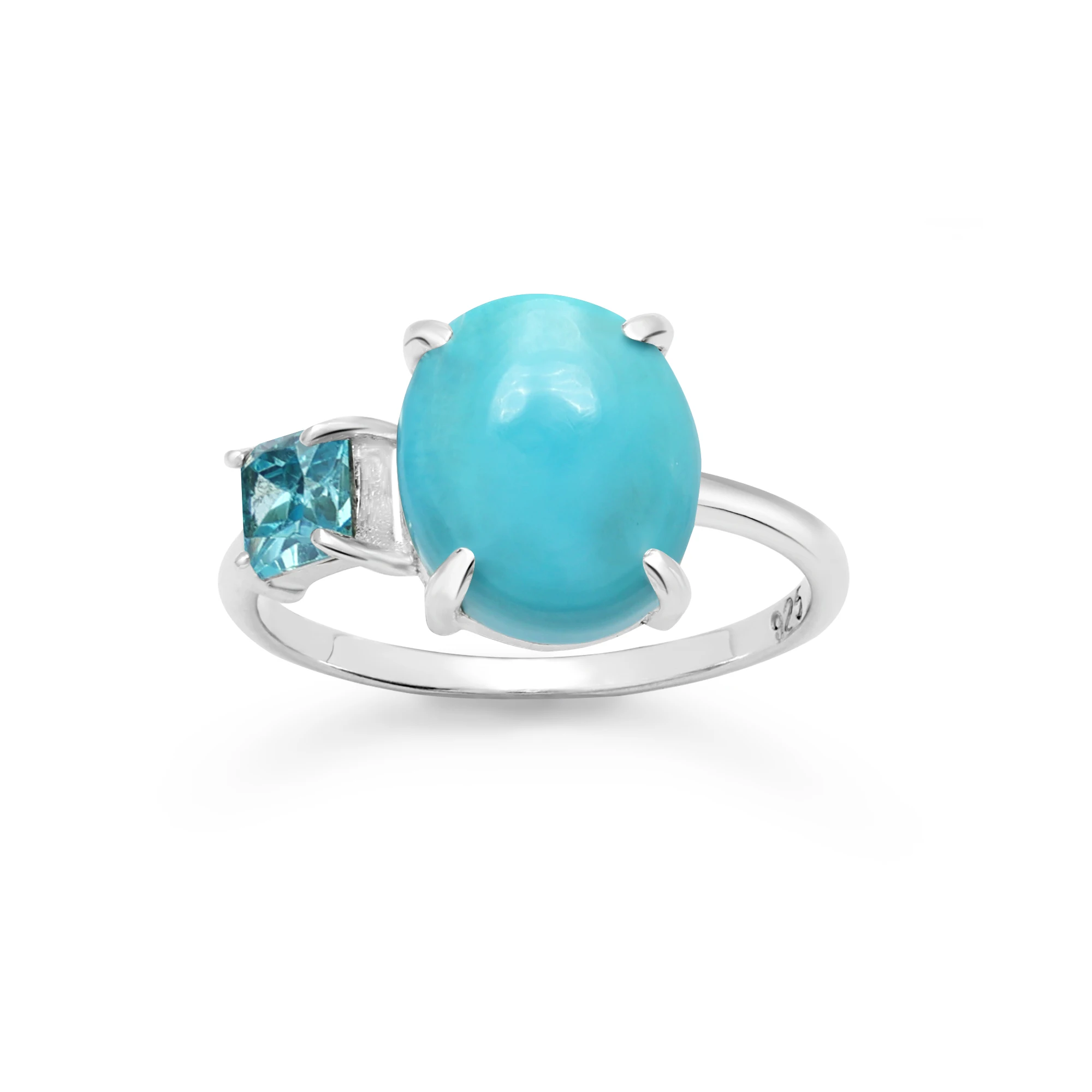 New Collection Unique 925 Sterling Silver Square Oval Turquoise Blue Topaz Cabochon Gemstone Ring Solid Fine Jewelry For Women