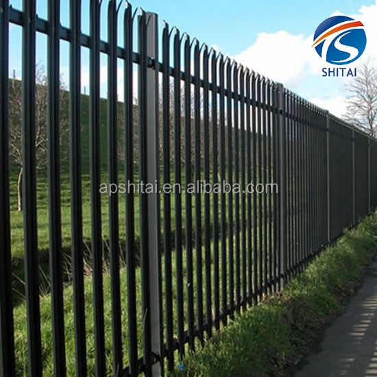 Hot selling metal palisade fencing outdoor safety europe style fence waterproof black palisade fence panels with w shaped top