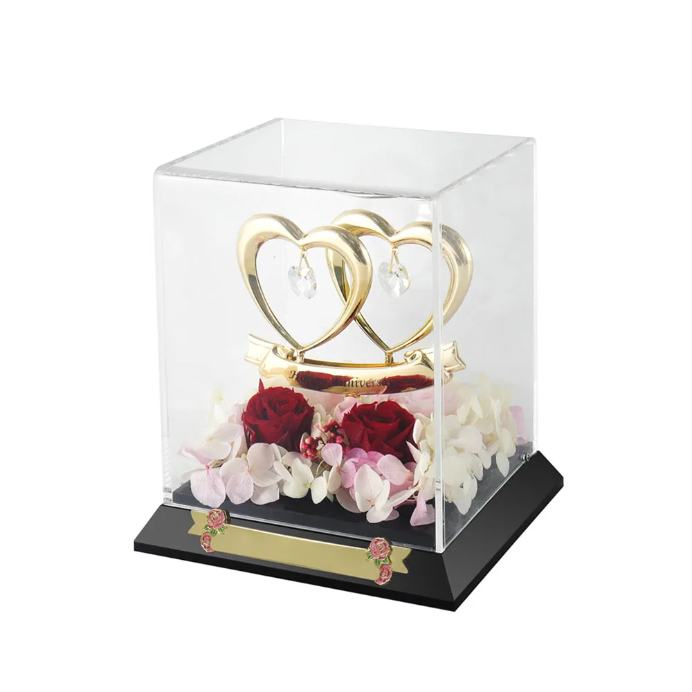 Crystocraft Eternal Forever Roses Flower Box Gold Plated Double Hearts Figurine Bohemia Crystals 50th Anniversary Gift