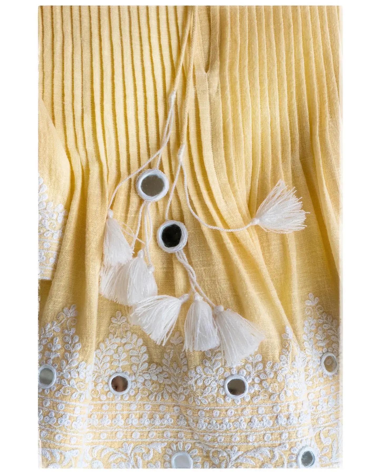 Handmade Embroidered Short Sleeves Mirror Work Tuckes Stich Cotton Gathered Tunic Top for Women