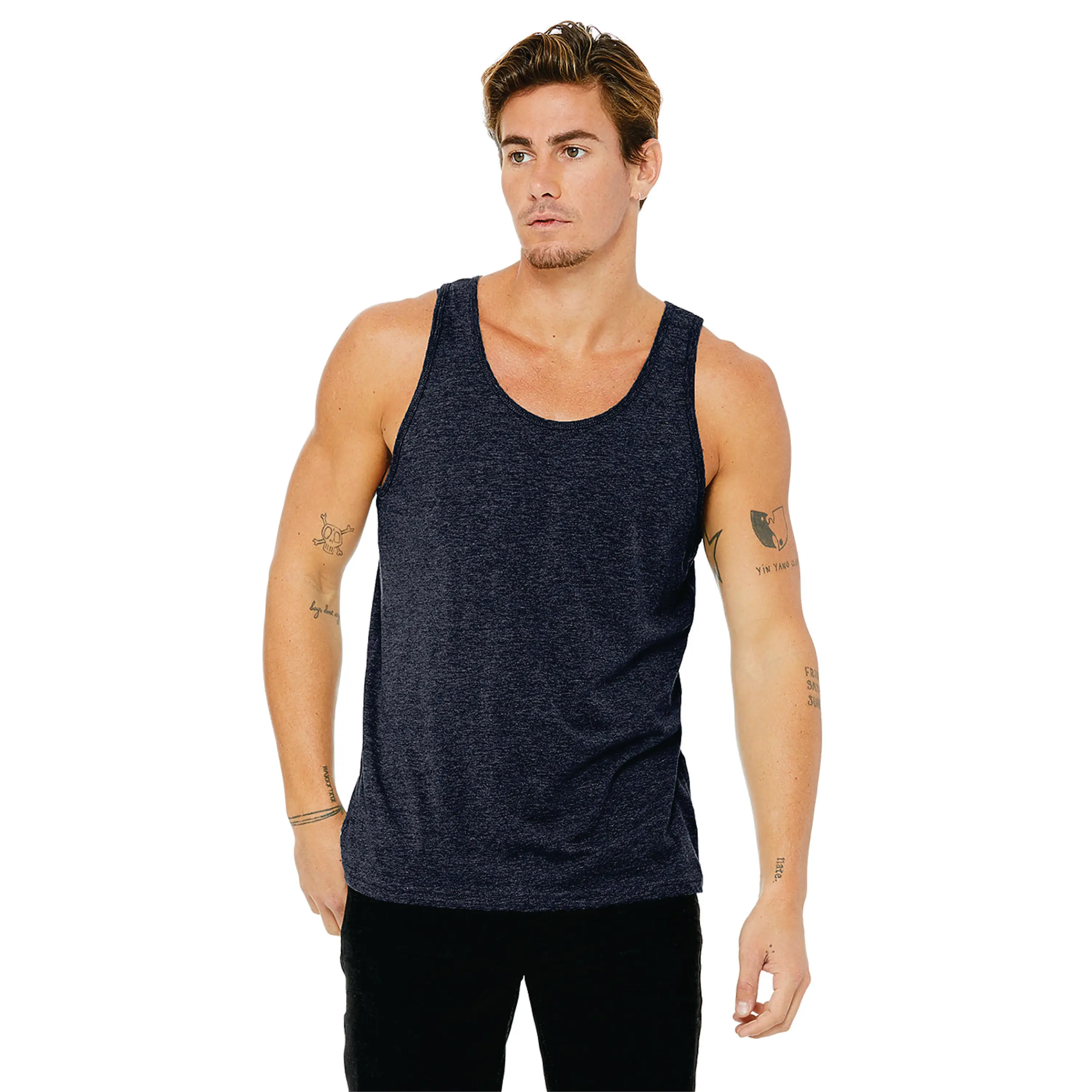 Side Seamed Retail Fit 100% Airlume Combed and Ring Spun Cotton 32 single 4.2 oz Navy Unisex Jersey Tank