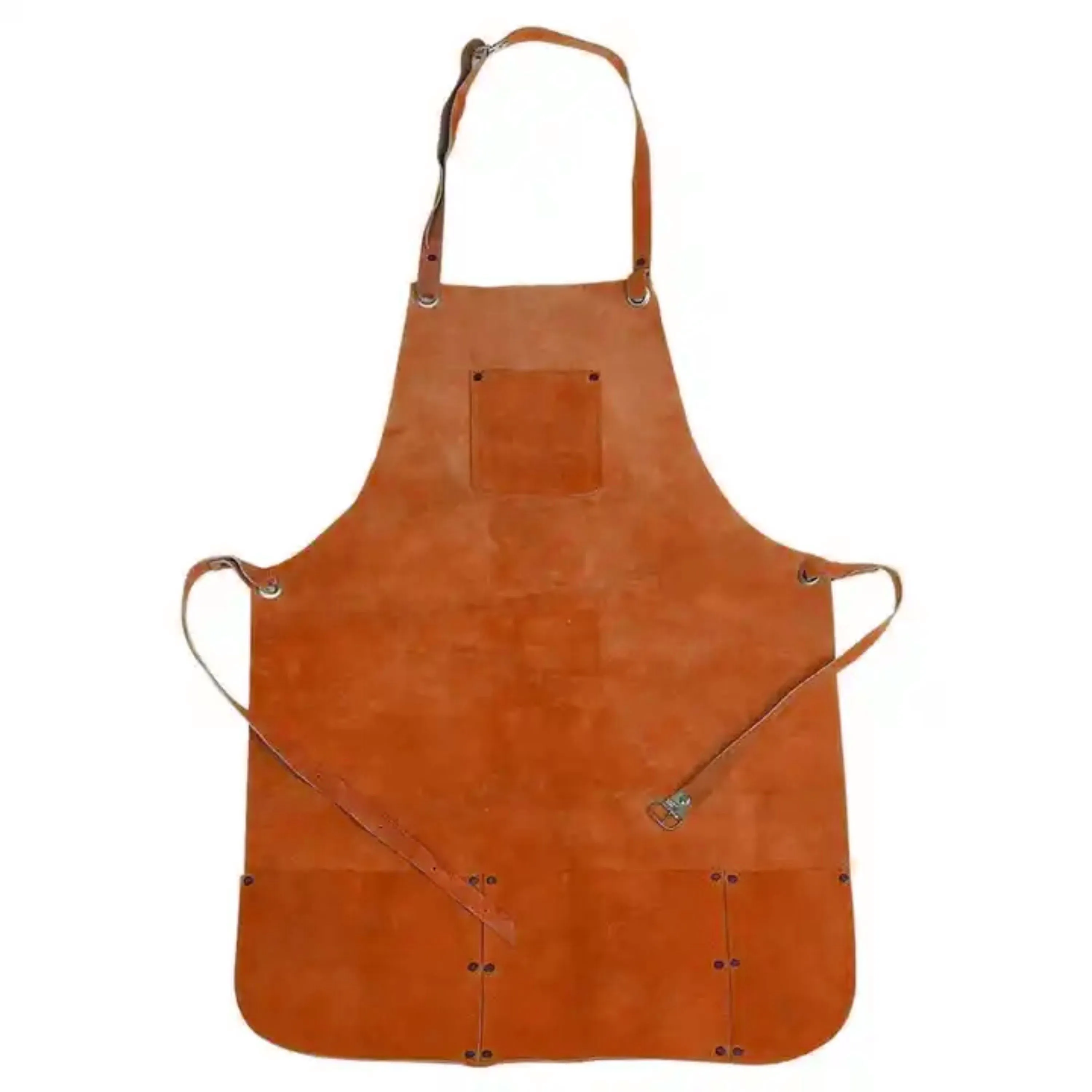 Heavy Duty Double Stitched Cowhide Split Leather Welders Apron Industrial Safety Body Protection for Construction Welding