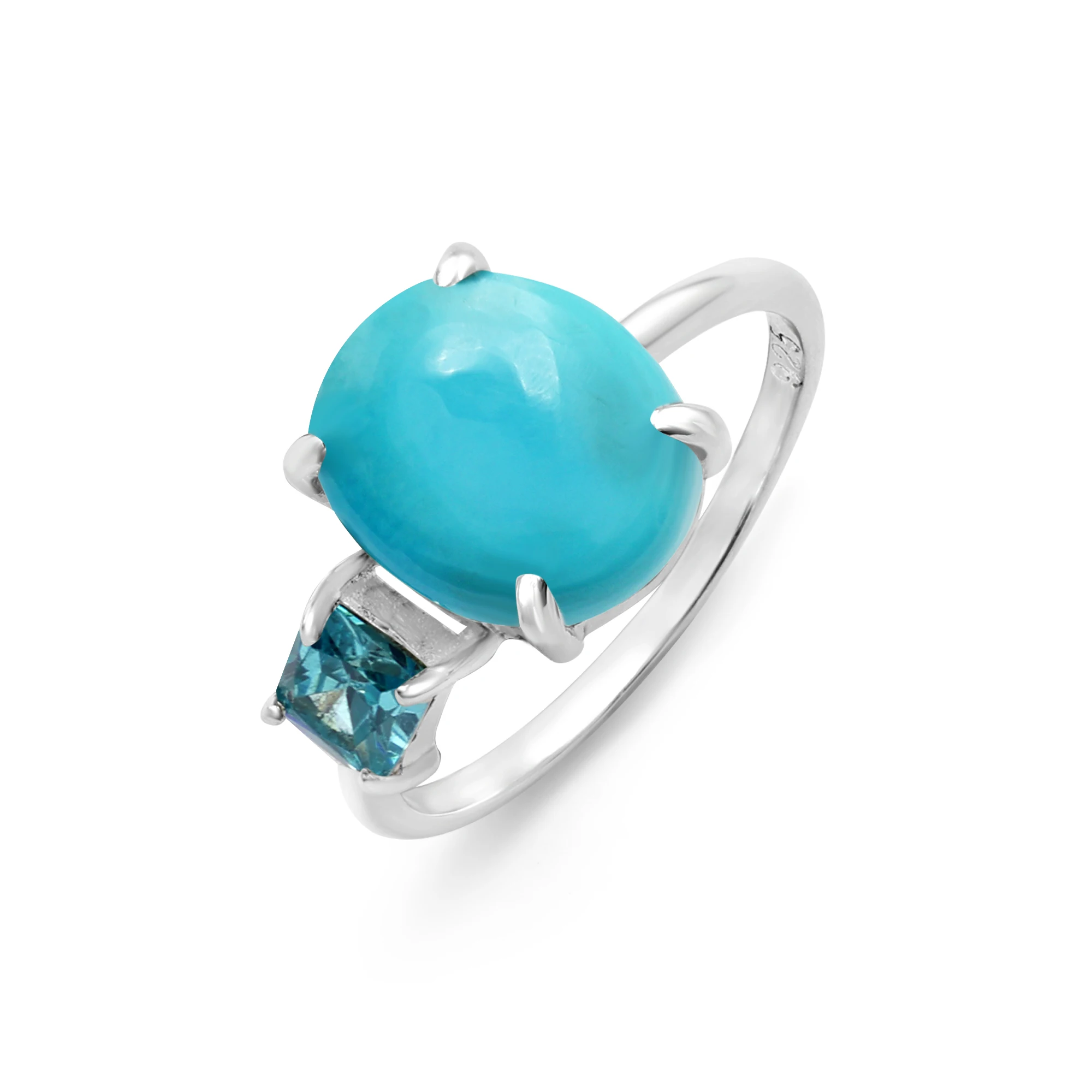 New Collection Unique 925 Sterling Silver Square Oval Turquoise Blue Topaz Cabochon Gemstone Ring Solid Fine Jewelry For Women