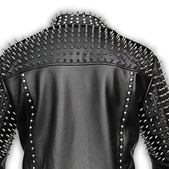 Wholesale new arrival winter season custom made spike studded rock star punk style leather jacket