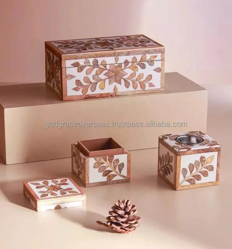 Natural Wooden Inlay Bakhoor Burner Box Set Seeds Religious Multiple Including Sandalwood Rose Pine Tea Candy Star Anise Ramadan