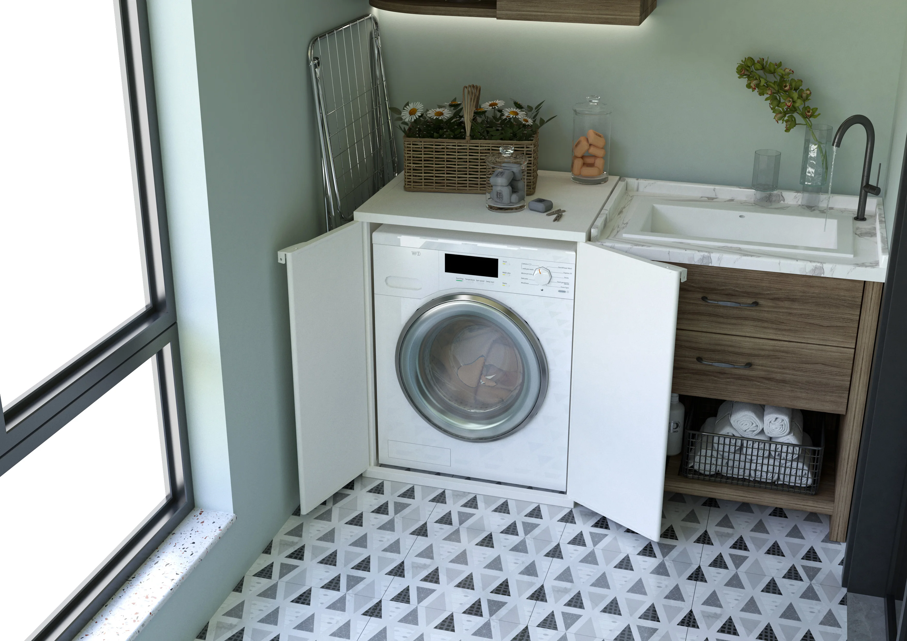 High Quality Modern Design PVC Laundry Machine Cover Cabinet Easy to Assemble for Indoor Use Made in Italy for Wholesale Export