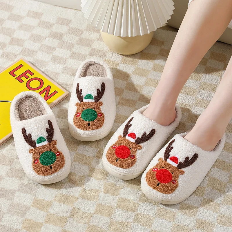 2023 Christmas Indoor Gifts Slipper for Women Men Indoor Outdoor Platform Winter White Fluffy Slipper