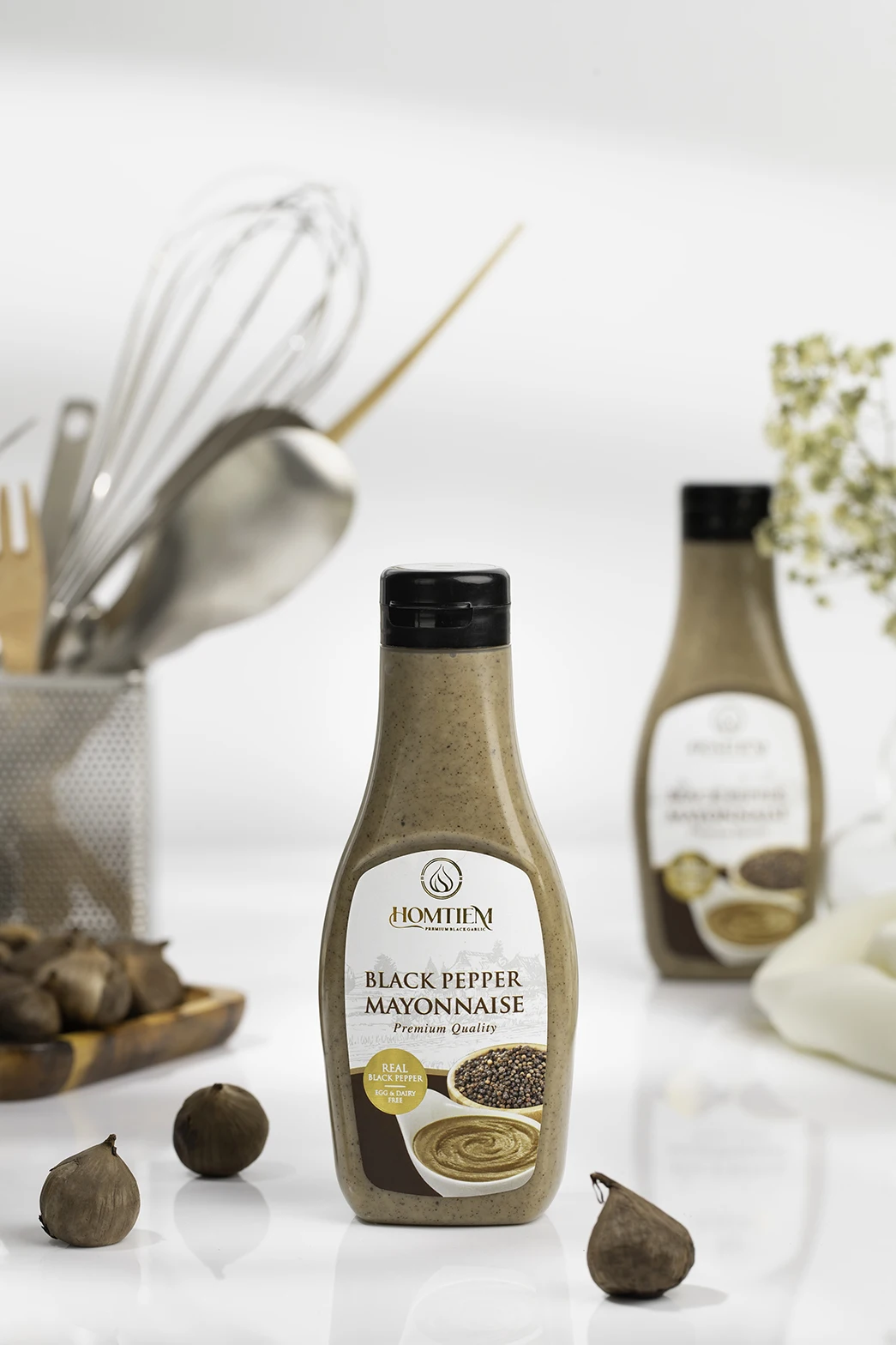 Homtiem Black Pepper Mayonnaise 7.04 Oz (200g.) Squeeze Bottle Vegan Non-GMOs Egg Free Gluten Free Dairy free