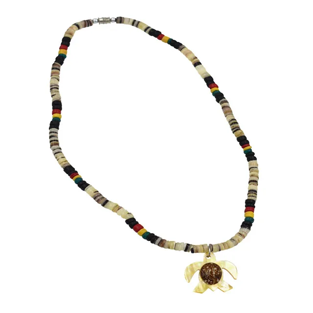 Tribal Style Shell Necklace Handmade Turtle Shell Pendant Necklace Natural Color Coconut Necklace