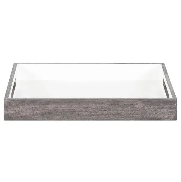 Leading Manufacturer The White & Grey Wash Solid Mango Wood Tray Contemporary Farmhouse Accent Tray For Serving & Decor Use