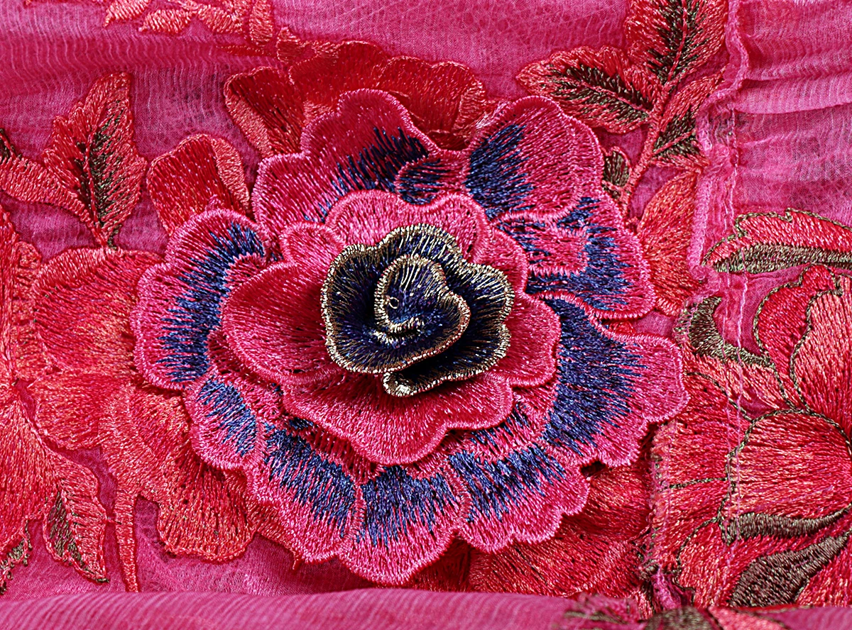 Оптовая продажа итальянский дизайн последняя коллекция с вышитыми весенними цветами розового цвета для женщин и