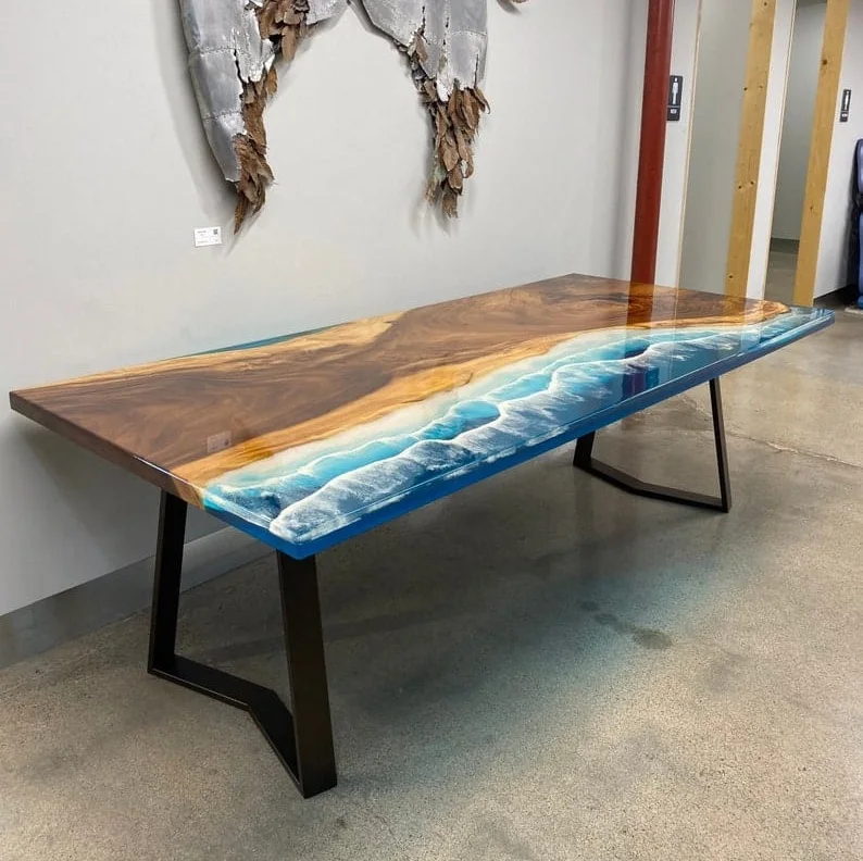 Custom Handcrafted Beautiful Hardwood and Resin Craft Ocean Designed Tables for Living Room Furniture Options from India