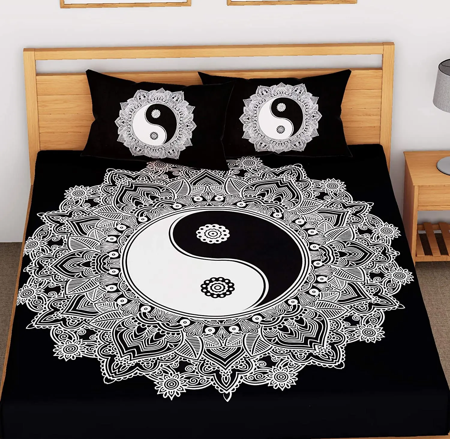 Indian Mandala Double Size Bed Cover sheet with 2 Cushion Pillow Bohemian boho bed set tapestry bedding  Ethnic Decorative Art