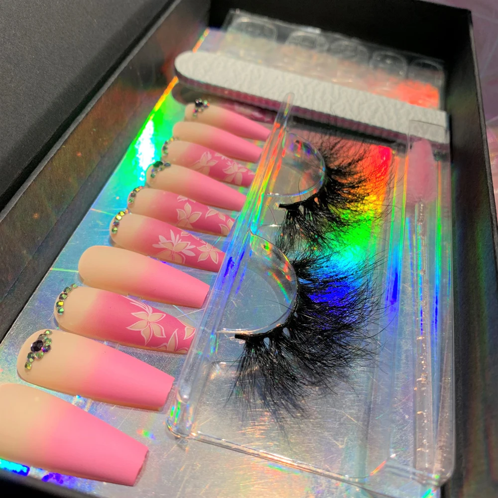 2022 new designer luxury artificial nails press on nails and lashes set packaging