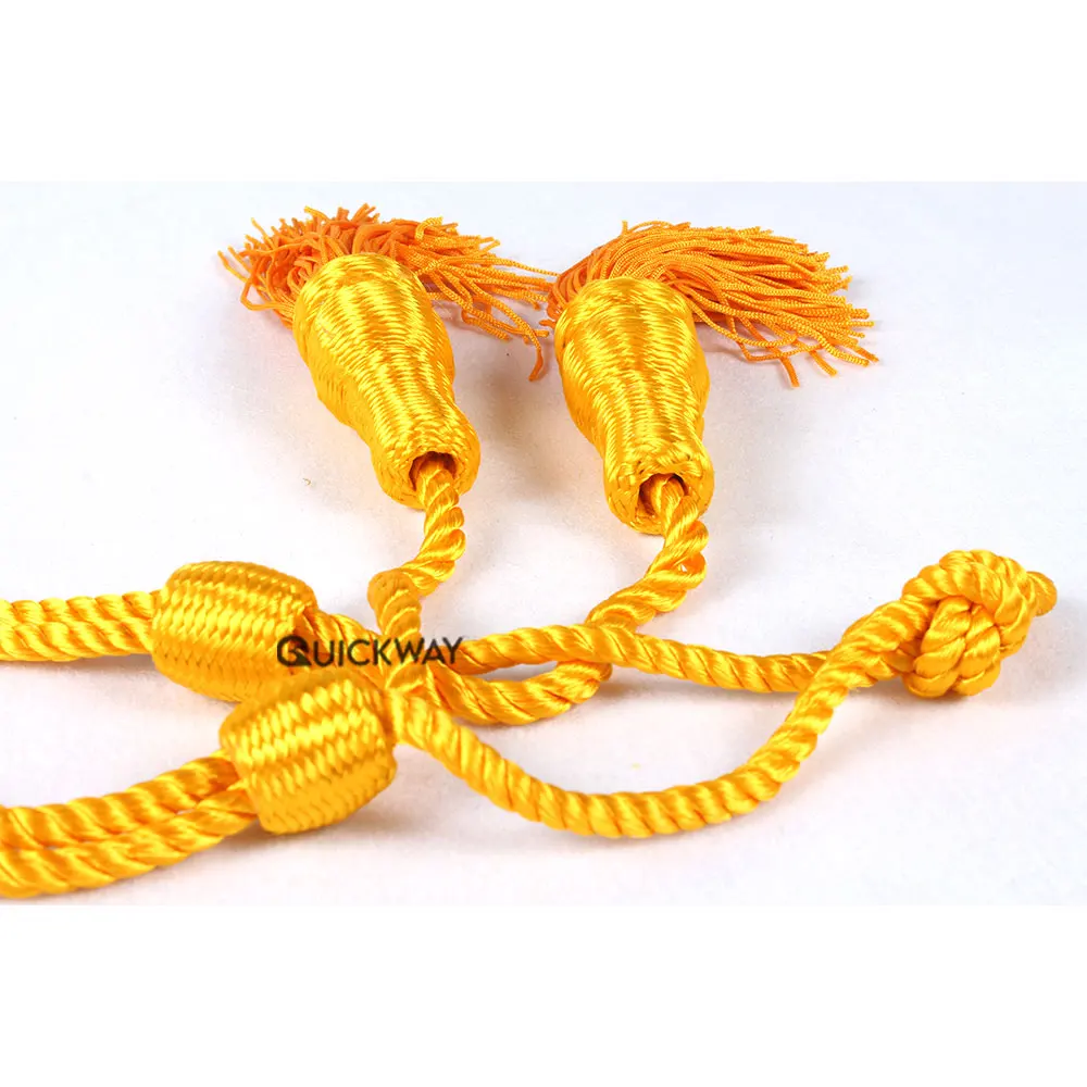 Custom Corded Lace Sewing Flat Round Wholesale Bugle cord with tassel Quality Metallic Gold Borlas Bolitas Tassels