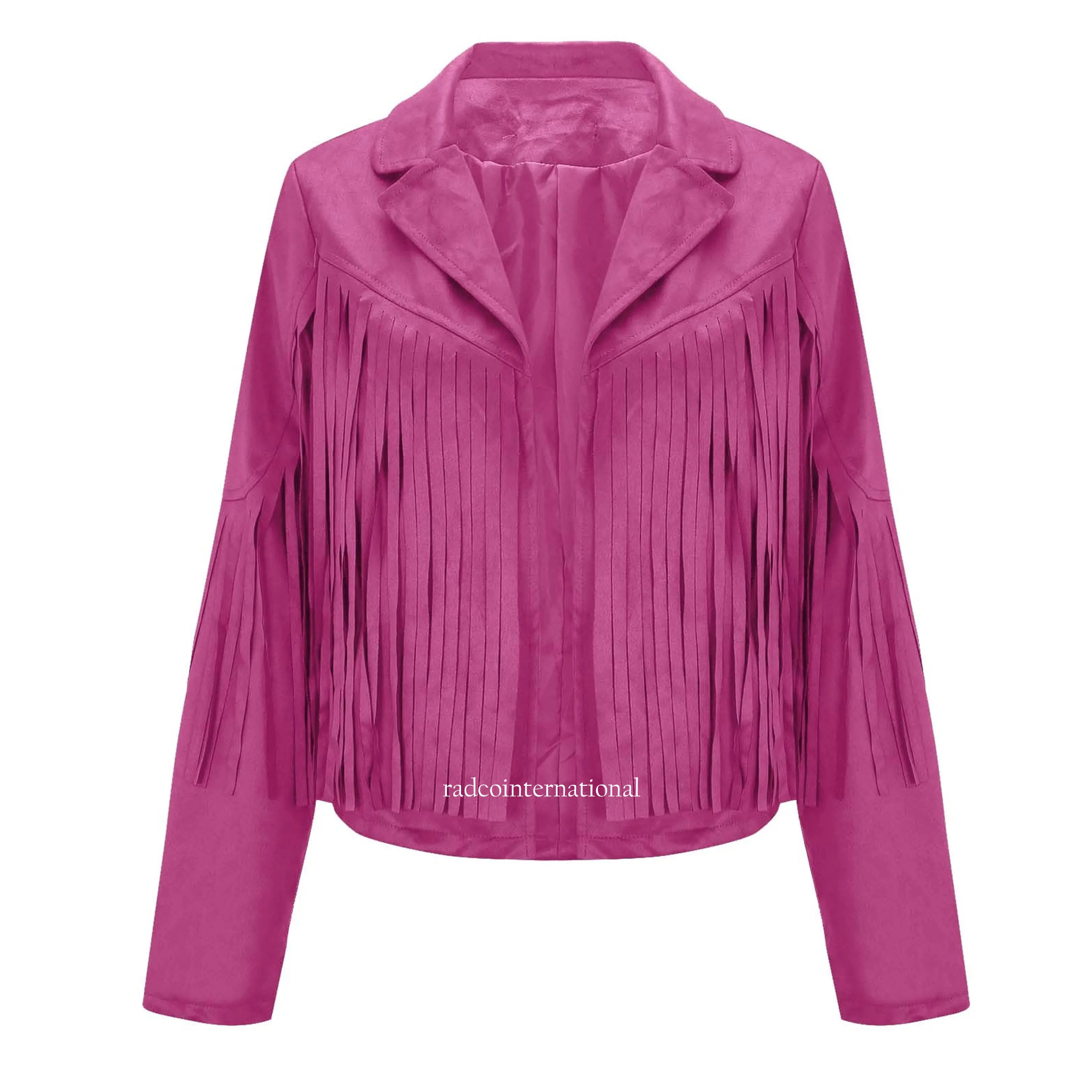 Women Trench Coats Fringe Style Coat for Women Faux Suede Leather Jacket Long Sleeve Cardigan Coat Hot Pink