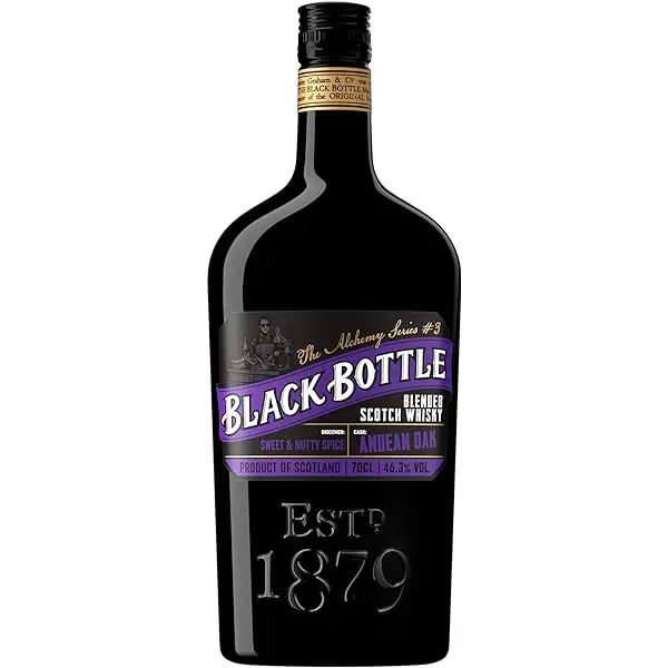 Island Smoke Blended Whisky in Black Bottle Distilled from Barley and Wheat Bulk Packaging