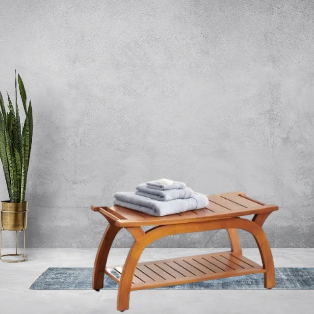 HOT SALE Bamboo Bath Chair Stool with Storage Shelf Durable Bath Spa Organizer Bench From Indonesia