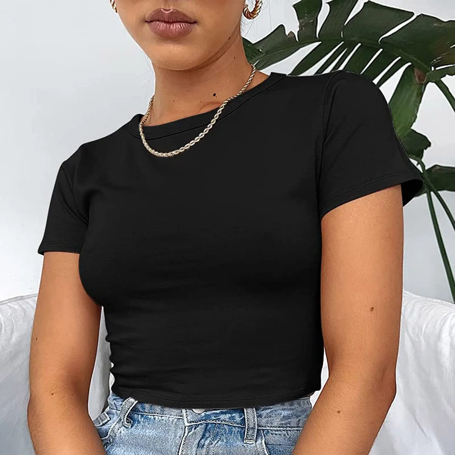 Wholesale Cheap Blank Cropped Plain T-Shirts Woman Streetwear Crop Top T Shirt