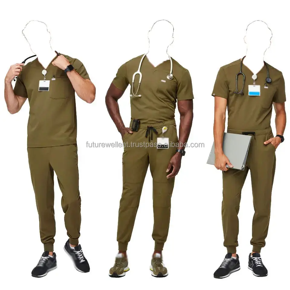 Hospital Medical Doctor Suits For Men Scrubs Nursing Surgical V-Neck Uniform Soft Spandex/Polyester Multi-Pocket Hospital Wear