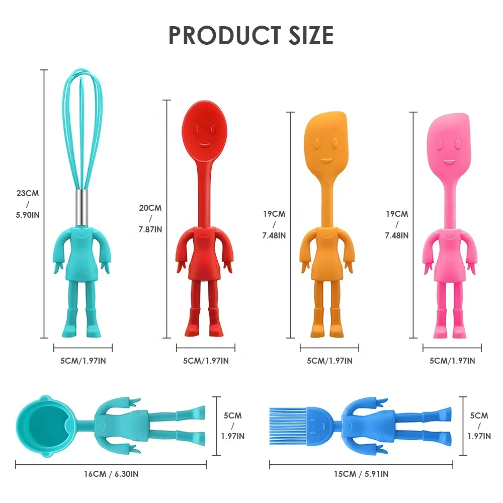 2022 6pcs human shaped silicone heat resistant non stick BPA Free kitchen gadgets baking tools Spatula kitchen Utensils sets