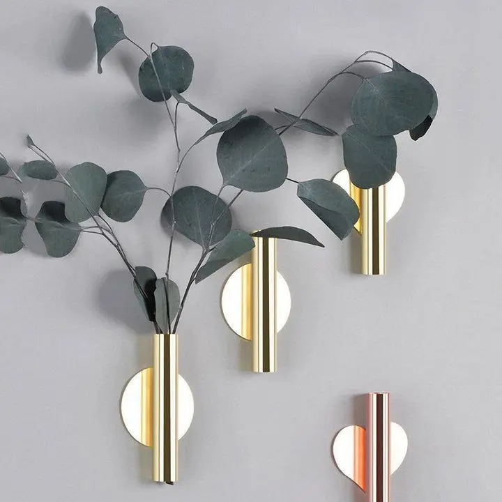 Wall Decor Sticker Metal Flower Vase & Faux Plants Hanging Planter Wall Mounted for Home Decoration and Gifting Purpose
