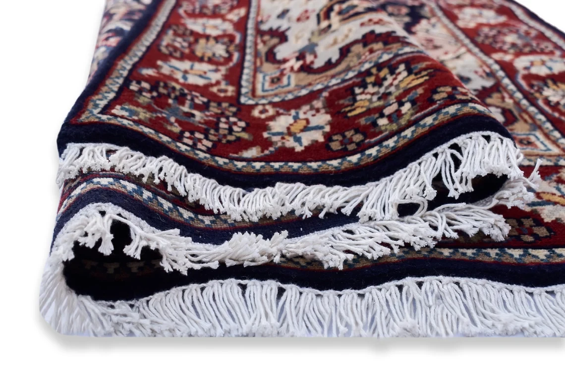 Hand Knotted Indian Handmade Woven Wool Rug Carpet Blue Red For Bedroom Living Room