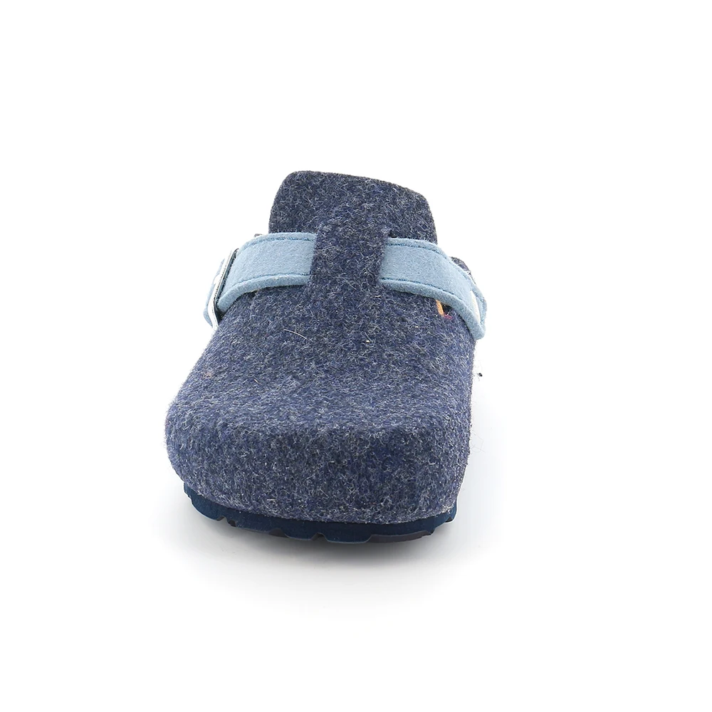 high quality comfort woman Slipper Sara Cork and anatomic insole big buckle upper in recycled felt colorful collection