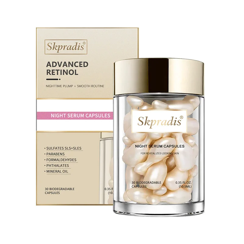 OEM Retinol Nighttime Facial Care Serum Capsules Anti-Aging Line Brightening Ceramide Skincare Serum