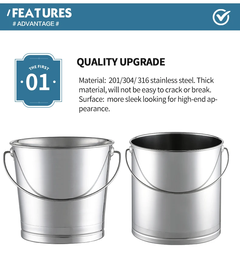 OEM high polished storage wine water metal beer pail bucket barrel stainless steel ice bucket