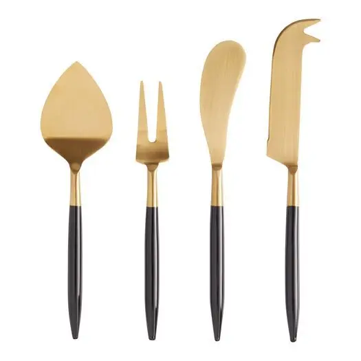 Cheese Divider Cutter And Slicer Flatware Dining Ware Cheese Set Gold Color Stainless Steel With Black Color Handle Tabletop