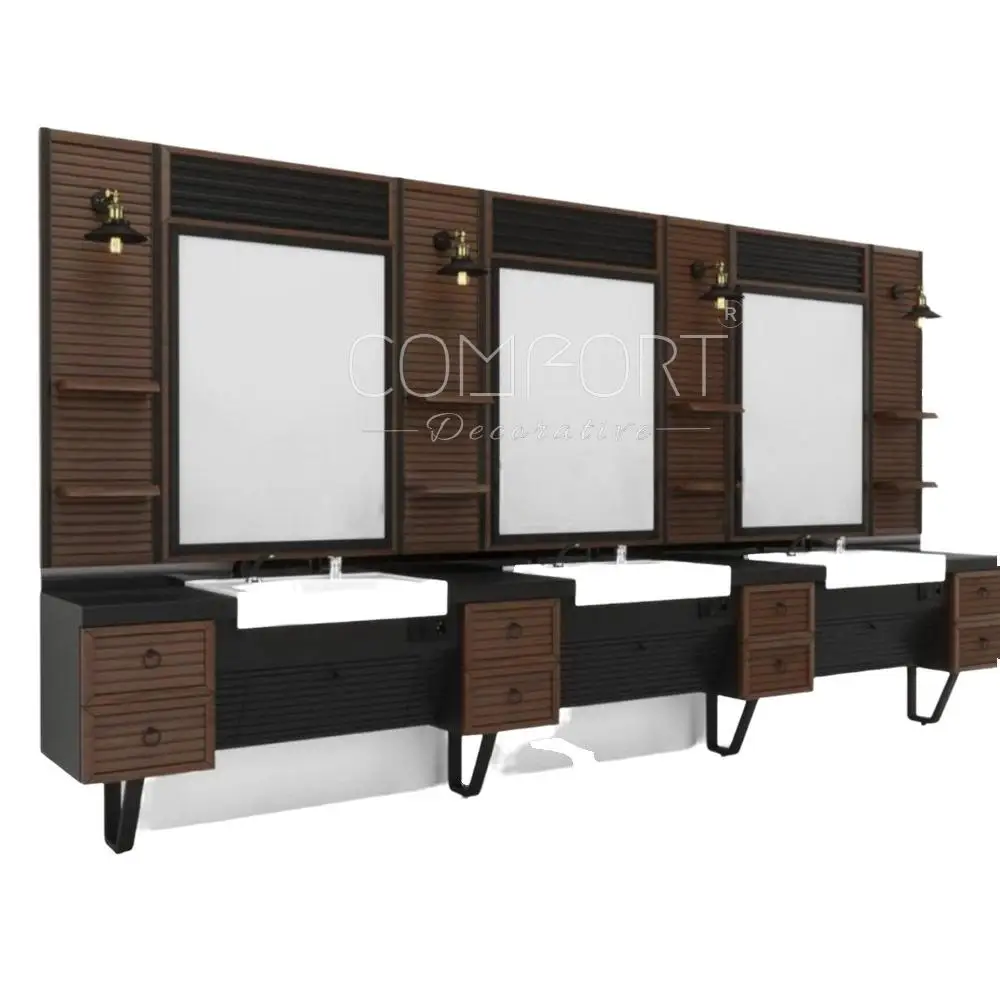 Barber Mirror Station Styling/Mirror Station for Nail Salons Hotels Workshops Malls Durable MDF Material