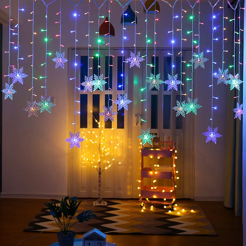 Twinkle LED Snowflake Curtain String Light Fairy Curtain Lighting for Christmas Outdoor Yard Garland Decoration