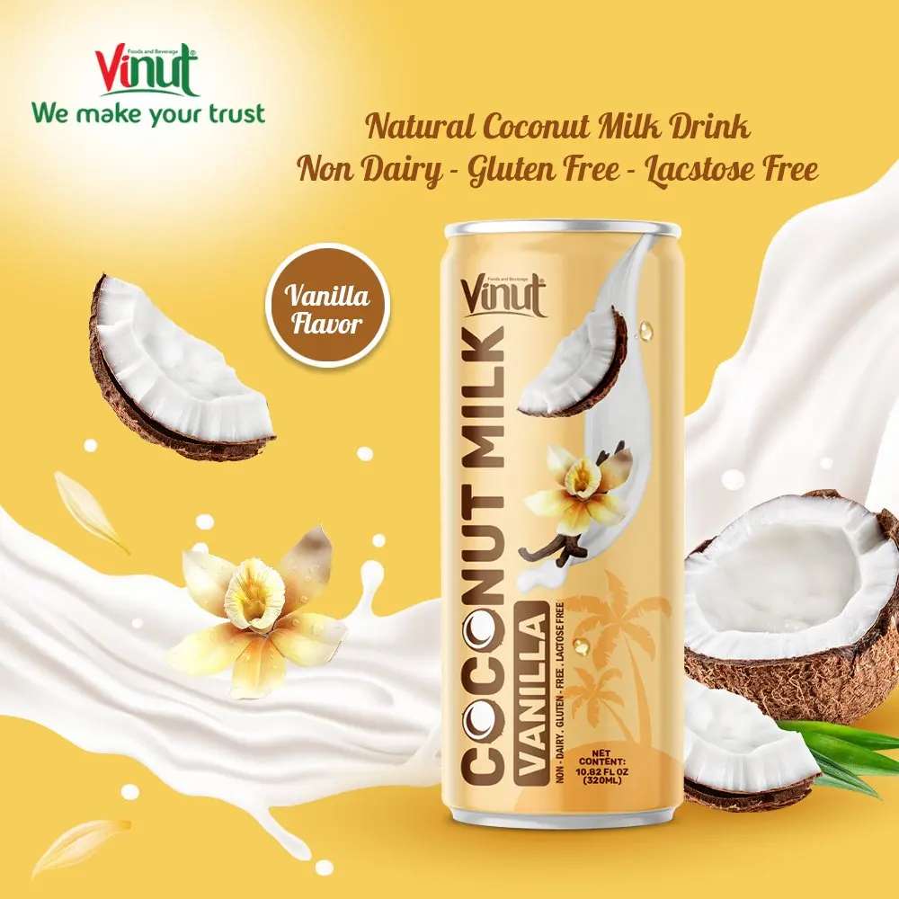 Coconut Milk w Vanilla | 320ml (Pack of 24) VINUT, Plant Based, Non-GMO, No Added Sugar, Essential Electrolytes, OEM ODM