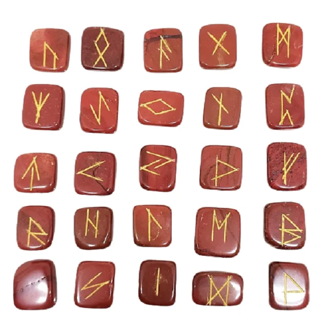 Wholesale Natural Crystal Top selling Red jasper  Rune Set gemstone Agate Natural Reiki Set Rune Set