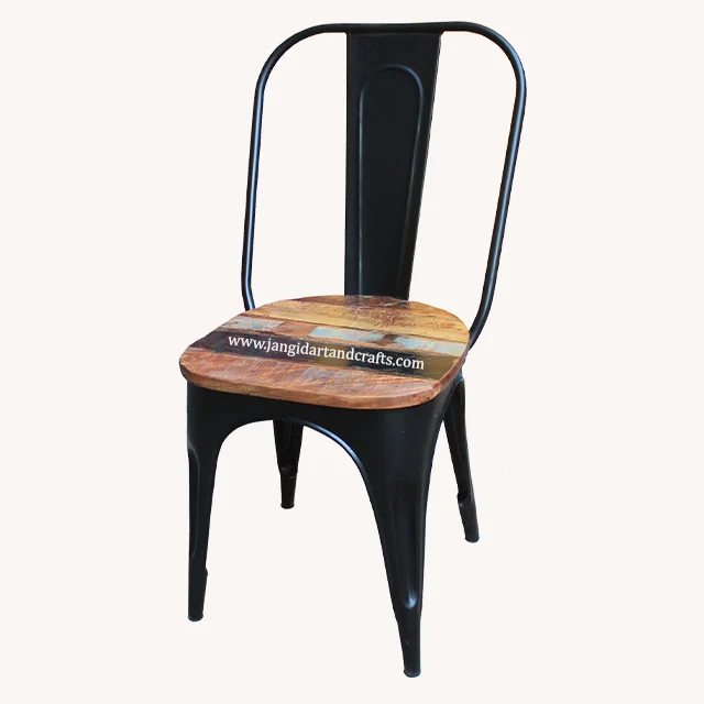 Factory Wholesale Cheap Price Industrial Vintage Stackable Outdoor Indoor Chairs Black Painting Metal Iron Dining Room Chairs