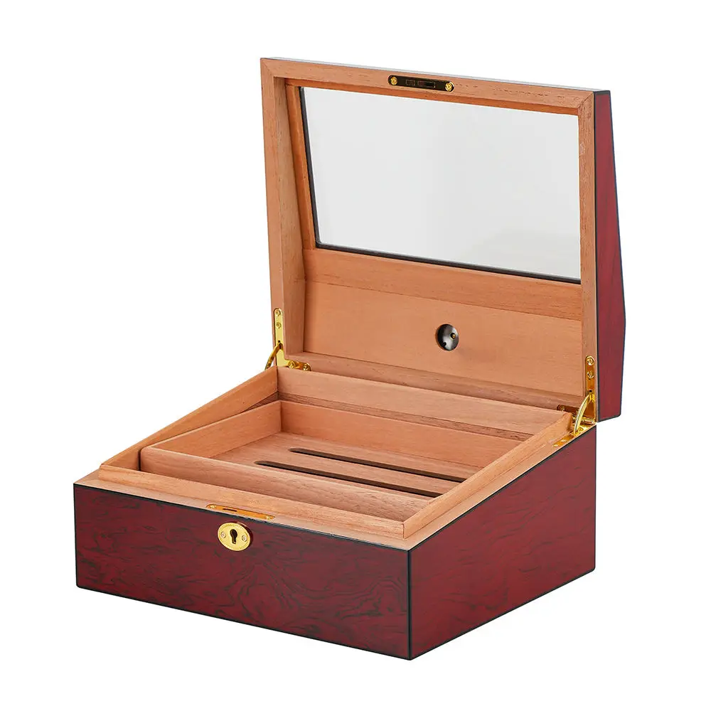 Custom Burgundy High Glossy Wooden Cigar Box Cigar Humidors Wood Box