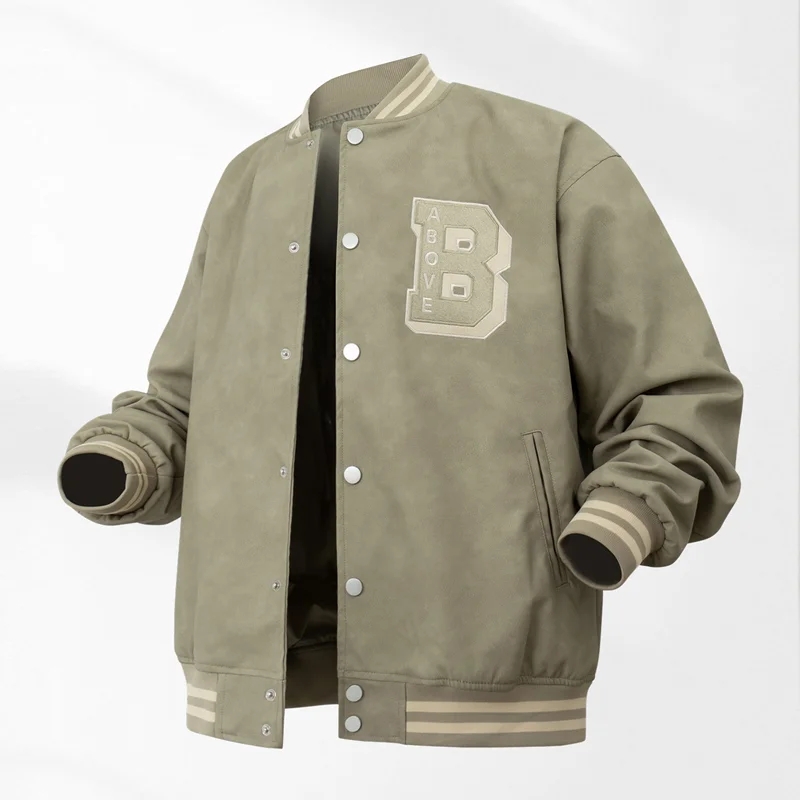 Fashion Custom Embroidery PU Leather Aviator Men Loose Motorcycle Suit Coat Jacket