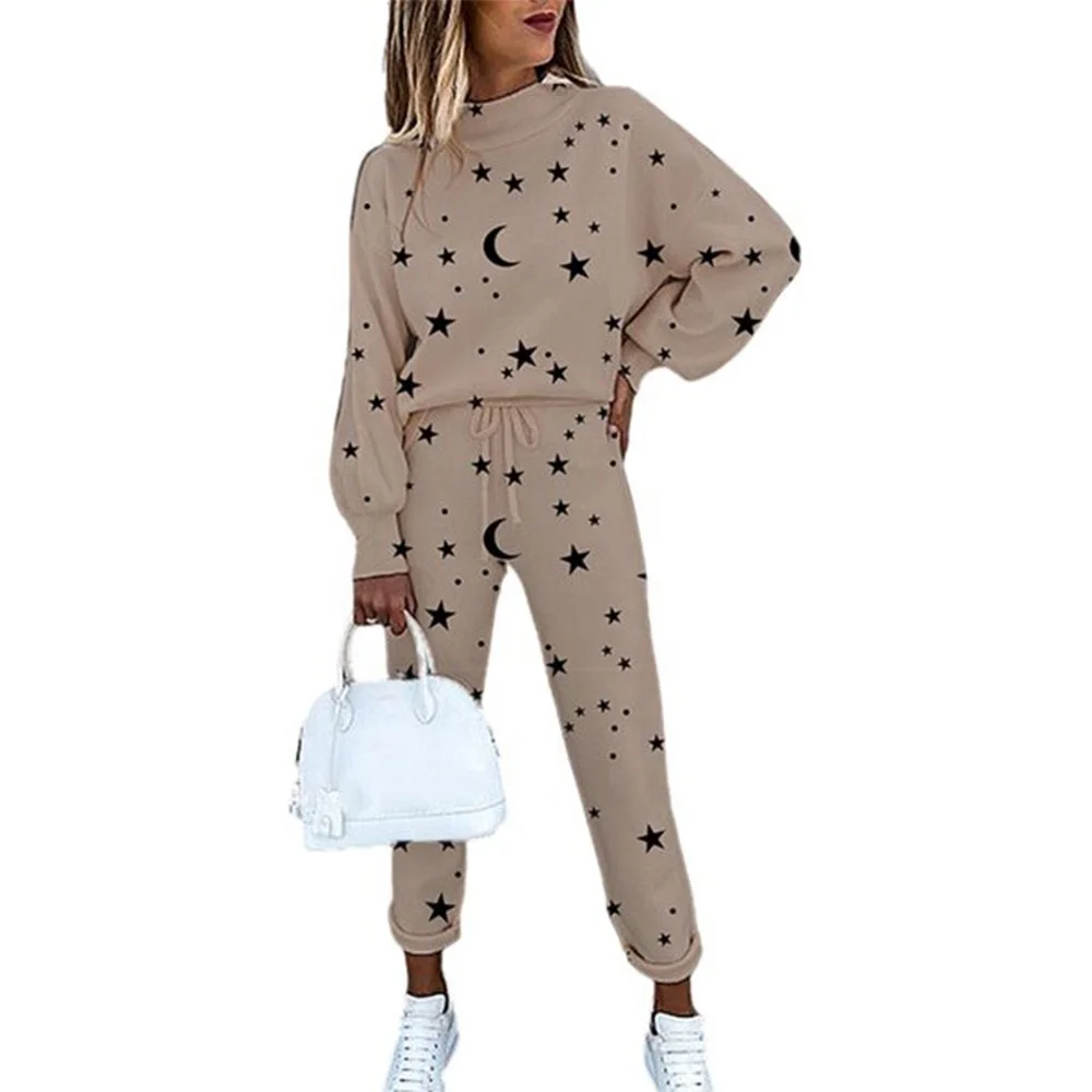 Wholesale Quick-Dry 2-Piece Tracksuit Set for Women Long Sleeve Pullover Crew Neck overall printing  Sweatshirt and Jogger Pants