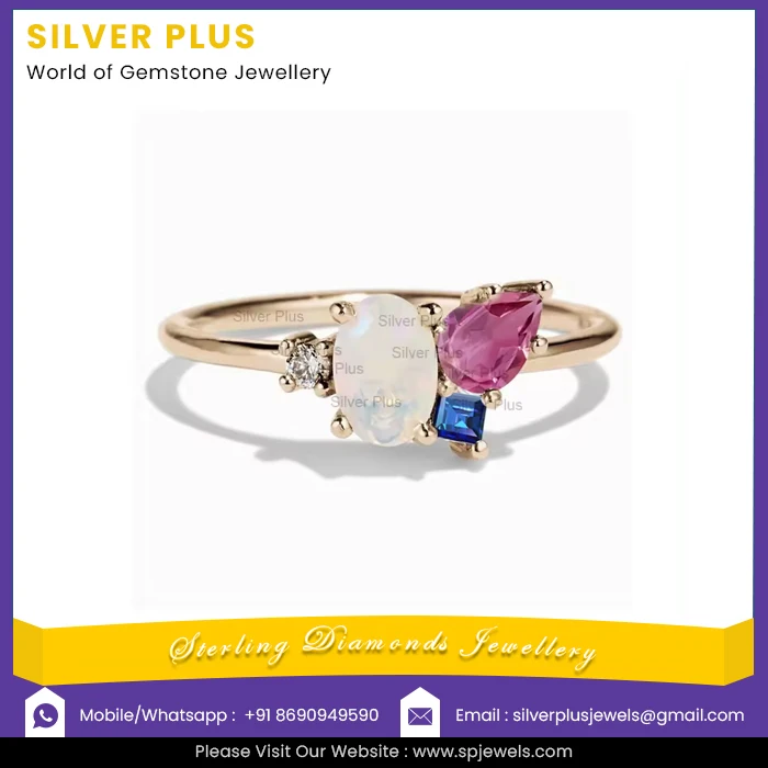 Genuine Moonstone Blue Topaz Gemstone Minimalist Ring Natural Diamond Fine Jewelry Ring buy From Silver Plus