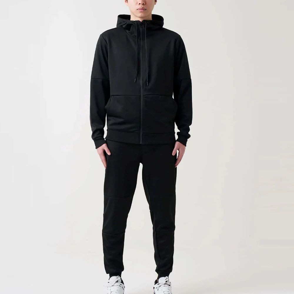 Mens Black Slim Fit Tech Fleece Tracksuit - Modern Style, Durable, and Great for Gym, Jogging, and Relaxed Casual Wear
