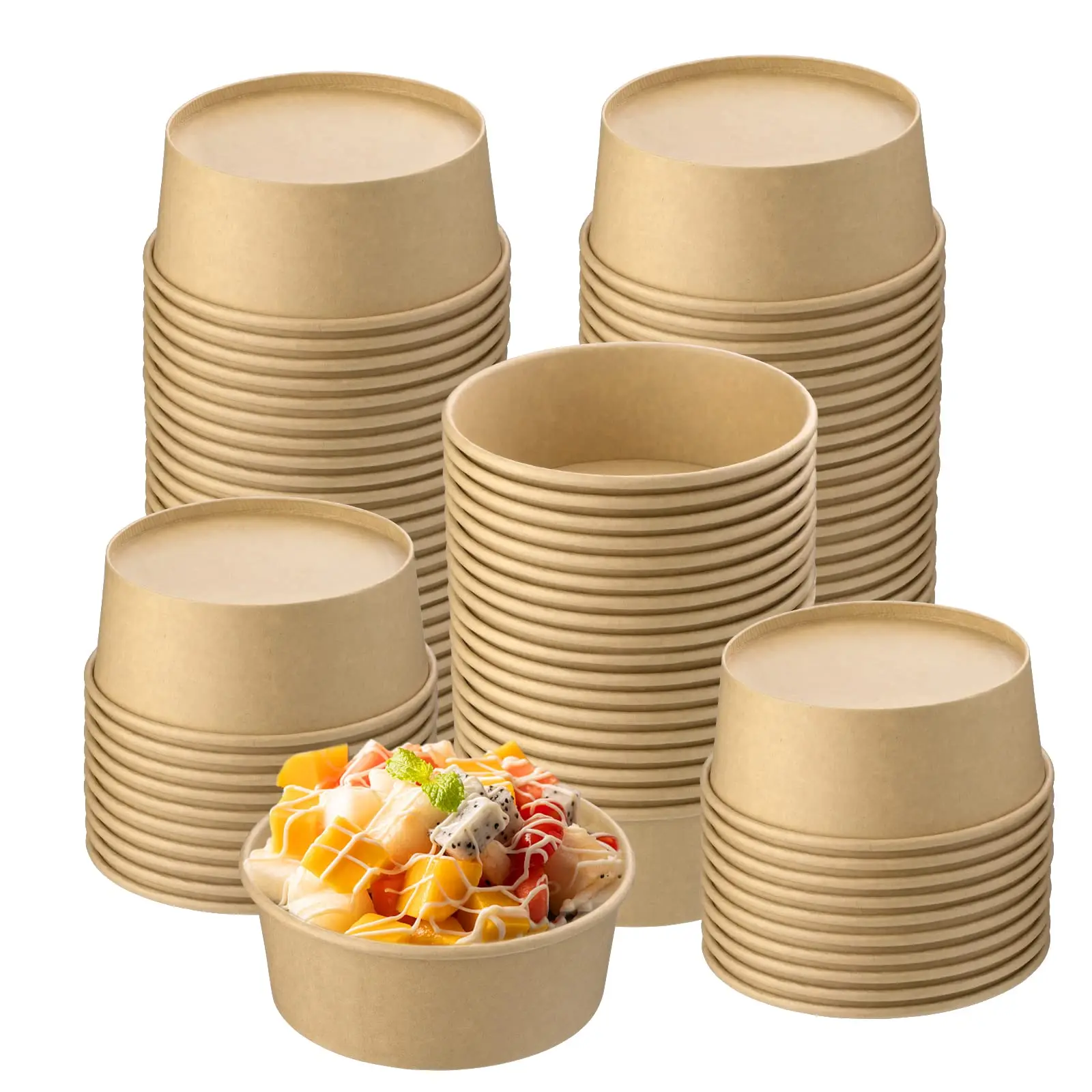 Wholesale high quality Disposable Kraft Paper Soup Salad Bowl with Lid Serving paper bowl amazon hot selling 2023 new product