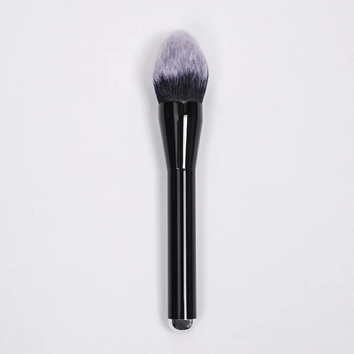 Dongshen High Quality Wooden Handle Synthetic Hair Facial Blusher Powder Brush Private Label Flame Shape Brush Makeup