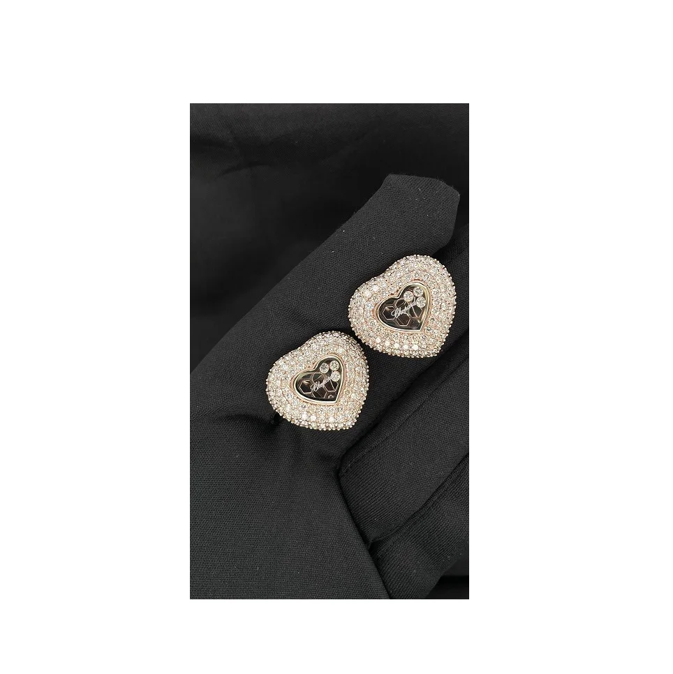 Latest Design Luxurious Heart Shape Natural Diamond Earring with 14 Kt Rose Gold Available at Export from India